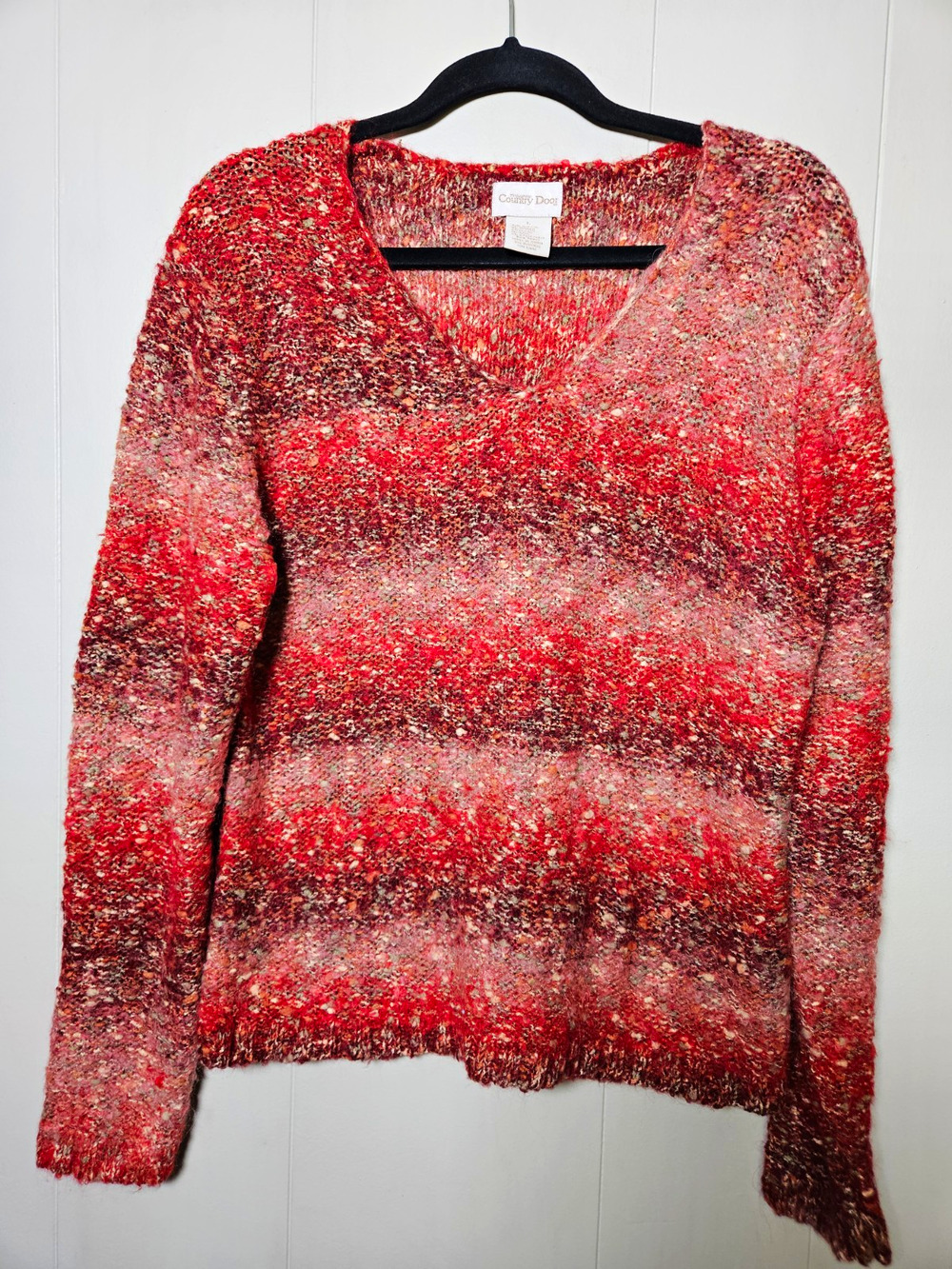 Through The Country Door Womens Knit Striped V Neck Pullover Sweater Size Large
